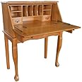 Country Marketplace Secretary Desk Solid Oak Wood Drop Front Desk with Drawer Sturdy Curved Cabriole Legs 32" W x 29" D x 41.5" H Laptop Desk Harvest Finish Home Office, Kitchen, Family Room, Bedroom