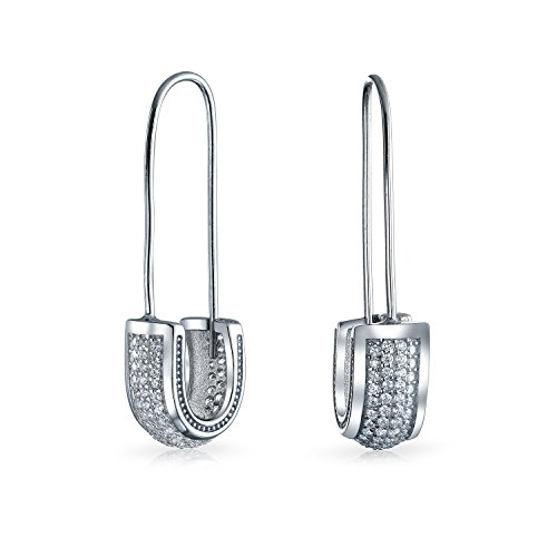 Symbol of Support displaced people Pave Cubic Zirconia CZ Safety Pin Threader Earrings For Women For Teen .925 Sterling Silver