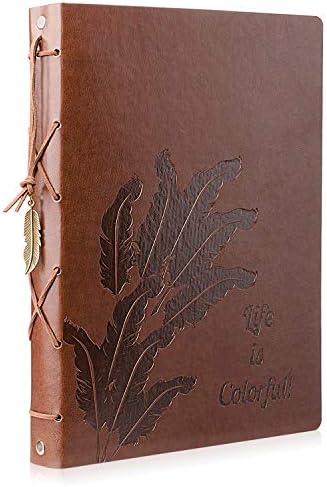 Photo Album Scrapbook Vintage Leather Replaceable Black Page Memory Book Used for Mothers Day, Anniversary Wedding, Birthday, Christmas, Valentines Day, Graduation, etc. Feather(28cmX21cm)
