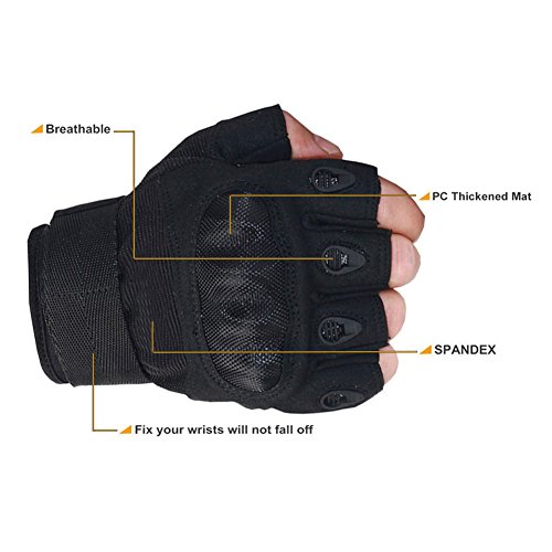 Nachvorn Men's Tactical Military Rubber Hard Knuckle Outdoor Gloves for Camping Cycling Motorcycle Hiking Powersports Airsoft Paintballg,Fingerless,Black-XL - Thumbnail 4