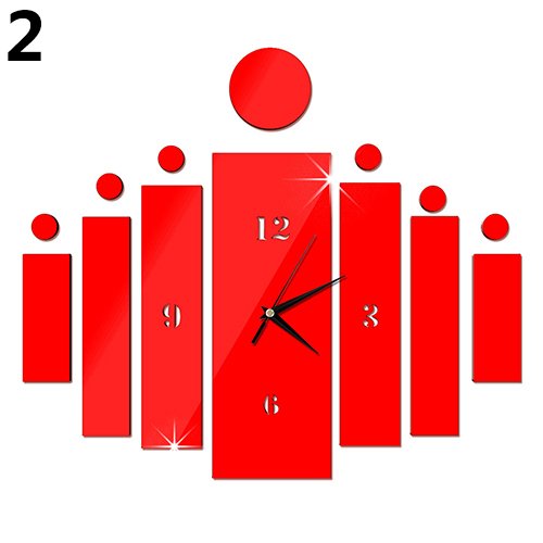 Yamalans Creative 3D Mirror Effect Acrylic Wall Clock Watches Stickers Removable Self-Adhesive Home DIY Decal Art Decoration Gift Red