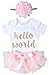 LilPinkGoose Newborn Baby Girl Coming Home Outfit Hello World Bodysuits 3pcs (Newborn)