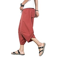 INVACHI Men's Linen Harem Capri Pants Lightweight