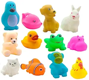 SaleOn Pack of 12 Pcs Mix Cute Animals Swimming Water Toys Non-Toxic,BPA Free Colorful Soft Rubber Float Squeeze Sound Squeaky Bathing Toy for Baby Chu Chu Toy Set - Mix Animals ,Multi Color