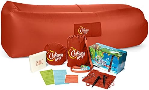 The New Castaway Reef Inflatable Lounge Chair Hammock, made with top-grade materials and real nylon. More comfortable than any beach chair, camping chair, airbed, air sofa, hammock or party lounger