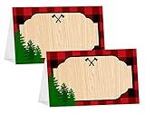 POP parties Lumberjack Table Tents - 12 Lumberjack Buffet Cards - Lumberjack Buffalo Plaid Place Cards - Lumberjack Decorations - Camping Party Decorations - Lumberjack Party Supplies