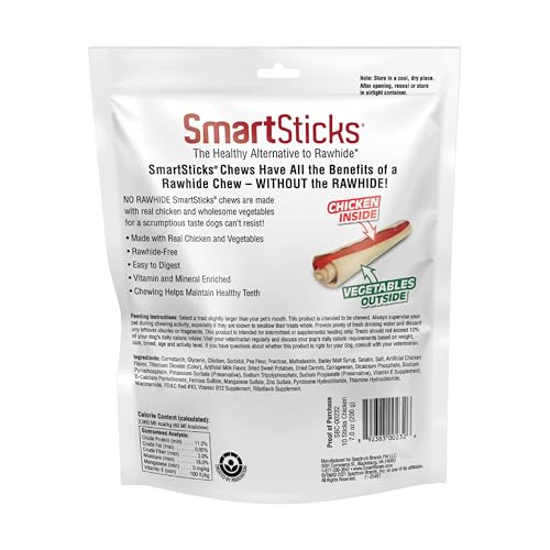 SMARTBONES SMARTSTICKS, TREAT YOUR DOG TO A RAWHIDE-FREE CHEW MADE WITH REAL CHICKEN AND VEGETABLES, 10 STICKS