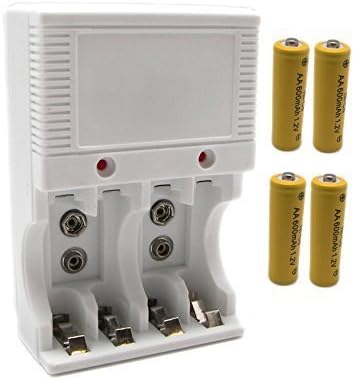 Bundle AA AAA 9V Ni-Cd Ni-MH Battery AC 3 Slot Charger+ 4x Yellow 1.2V 600mah AA Batteries Pack