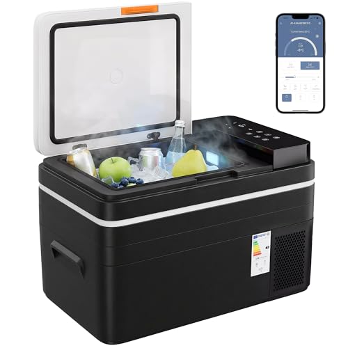 Outsunny 12 Volt Car Refrigerator, 32QT Car Fridge with App Control, 12/24V DC and 100-240V AC, -4℉-68℉, Portable Electric Freezer Compressor Cooler for Truck SUV Travel Camping