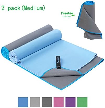 Rehosun Microfiber Towel for Sports &amp; Travel &amp; Beach &amp; Camping &amp; Gym, Super Absorbent &amp; Fast Drying Blue&amp;Dark Gray 2Pack - M