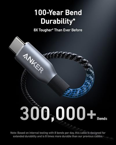 Anker Prime USB C to USB C Cable, 240W Fast Charging Cord, Upcycled-Braided Nylon with 100-Year Bend Durability for iPhone 17 Series, MacBook, Galaxy S24(6 FT)