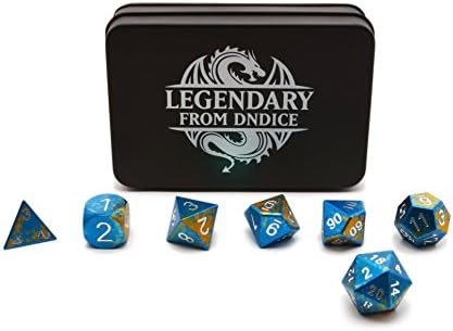 CNC Machined Aluminium Precision Poly Dice by DnDice | Legendary Blue & Gold Dragon, Tekthyrios