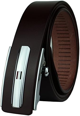 Heepliday Men's Special Automatic Buckle No Hole Red Brown Leather Belt for Men 28"-34"