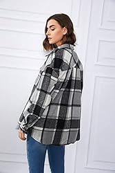 AUTOMET Womens Casual Plaid Shacket Wool Blend