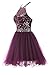 Musever Women's Halter Short Homecoming Dress Beading Tulle Prom Dress Red US 2