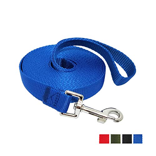 Nylon Training Dog Leash for Small Medium Large Dogs, 15ft 20ft 30ft 50ft Long Leash Dog/Puppy Lead for Obedience Recall Training, Camping (15ft, Blue)