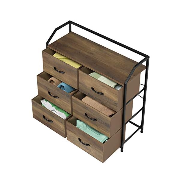 HOMECHO Fabric Dresser with 6 Drawers, Wide Chest of Drawers with Wood Top, Sturdy Metal Frame
