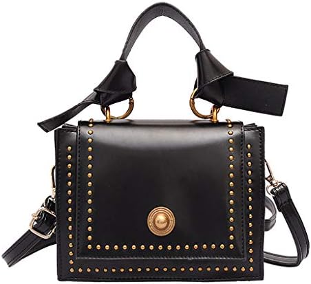 CHLZYD Women Studded Versatile Messenger Bag Texture One Shoulder Fashion Bucket Bag (black)