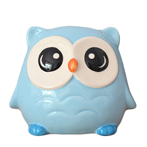 CHOOLD Cute Owl Ceramic Piggy Bank Coin Bank Saving Pot Money Bank for Kids Birthday Christmas Gift Nursery Decor(Blue)