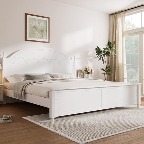 Merax King Size Platform Bed Frame with Arched Headboard, Solid Wood Mattress F…