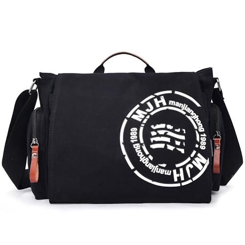 FSD.WG Satchel Messenger Bag for Men Canvas,Travel Shoulder bag 13,5 Zoll Laptop Bags Bookbag, schwarz, Large thumbnail 1