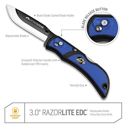 Outdoor Edge RazorLite Replaceable Blade Tactical Hunting EDC Folding Pocket Knife (Blue, 3.0
