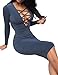 Allegrace Women's v-Neck Solid Long-Sleeve Short Fitted Dress, Dark Blue, Small