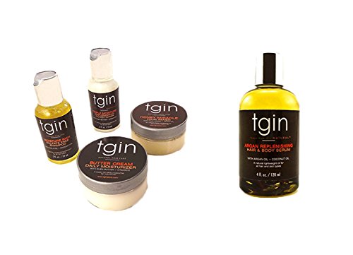 TGIN Moist Collection for Natural Hair Set and TGIN 4 oz. Argan Replenishing and Hair Body Serum for Natural Hair bundled by Maven Gifts