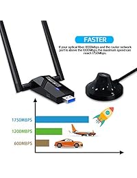 Ssnwrn   Adaptador WiFi de 1750 Mbps con antena de 5 dBi de alta velocidad de correa dual de 5,8 GHz (1300 Mbps), 2,4 GHz (450 Mbps), 802.11ac b g n y USB 3.0 para ordenador de sobremesa PC