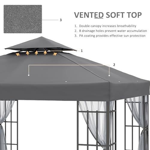 Outsunny 10'x10' Garden Gazebo Patio Canopy Portable Party Event Backyard w/Mosquito Netting Grey