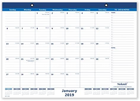 Nekmit 2019 Monthly Desk Pad Calendar, Runs from Now Through December 2019, Ruled Blocks, 17 x 12 Inches, Blue