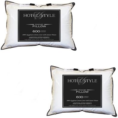 Hotel Style 2-Pack 600 Thread Count Egyptian Cotton Pillow, White,Standard (20" x 28") Hypoallergenic, Machine Washable
