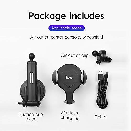 Hoco. Chargeur sans Fil Voiture, Auto Induction Support Téléphone, Charge Rapide 10W pour Samsung S10/S9/S8/Note10/Note9, 7.5W pour iPhone 11/11 Pro Max/XS Max/XR/8/8plus