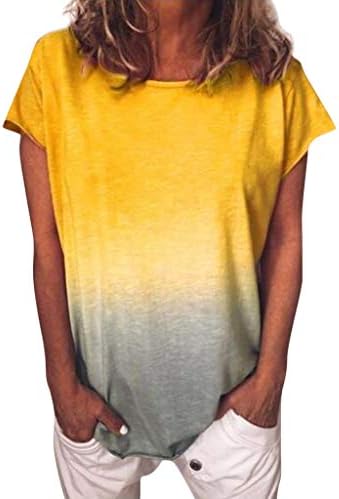 Ymibull💃Women's Casual Gradient Color T-Shirt Tops O-Neck Short Sleeve Loose Tunic Tops Lady Summer Blouse Tee Shirt