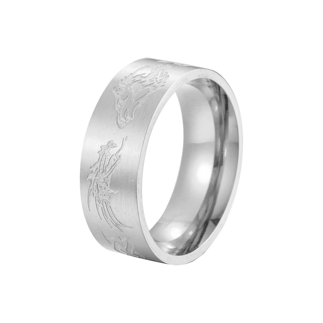 QIAMNI 316L Stainless Steel Leaf Pattern Men's Wedding Rings, Luxurious Unique Design for Men's Engagement Wedding Wedding Anniversary Men (SPR023-Silver)