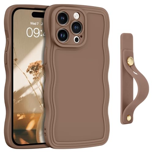 GUAGUA for iPhone 15 Pro Case with Wrist Strap, Wavy Phone Case, Cute Curly Wave Shape, Adjustable Wristband Kickstand, Shockproof Protective Case for iPhone 15 Pro 6.1 Inch, Brown at Amazon
