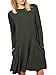 Kissky Women's Basic Long Sleeve Pockets Casual Swing Plain Tshirt Dress (S, Green)