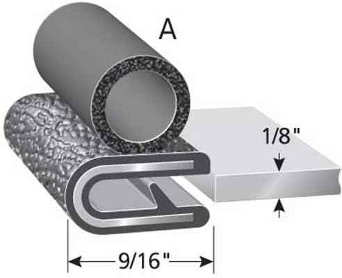 Trim Lok PVC Trim Seal 1/8" Edge, EPDM Sponge Rubber Bulb on Top, 3/8" Bulb, 9/16" Leg, 250' OAL
