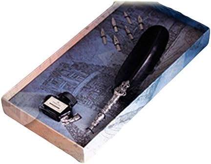 Qingsm Pure Natural Turkey Feather Pen Set Refined Carved Quill Dip Pen Kit,6Replaceable Pen Heads, Ink With Pen Stand (black)