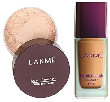 Lakme Rose Face Powder, Soft Pink, 40g & Lakme Invisible Finish SPF 8 Foundation, Shade 02, 25ml
