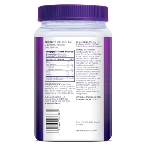 NATROL MELATONIN GUMMIES, SLEEP SUPPORT FOR ADULTS, MELATONIN 10 MG, 140 STRAWBERRY-FLAVORED, UP TO 70 DAYS