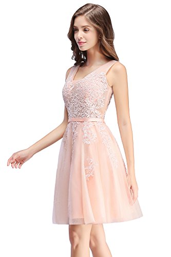 MisShow-Damen-Prinzessin-Tll-V-Ausschnitt-Brautjunfernkleid-Applique-Ballkleid-Abendkleid-Rckenfrei-Kurz-Gr32-46