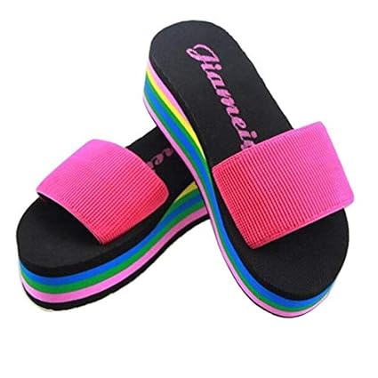 rainbow platform flip flops