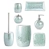WHOLE HOUSEWARES Bathroom Accessories Set, 4-Piece Glass Mosaic Bath Accessory Completes with Lotion Dispenser/Soap Pump…