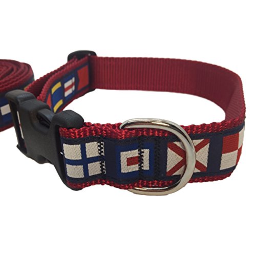 Preston Nautical Code Flag Dog Collar and Leash Set Multi Color Ribbon