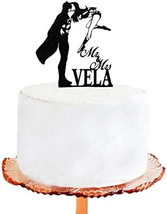 Personalized Wedding Cake Topper - Batman and Wonder Woman silhouette with Mr & Mrs last name