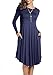 levaca Womens Fall Long Sleeve Draped Casual Swing Party Dress Deep Blue L