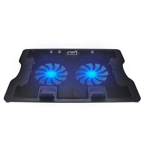 Laptop Cooling Pad, Proslife Portable Utral Slim Laptop Fan Cooler Pad with 2 Quite Fans, LED Lights, Dual USB, Shield Holders (Black-2 Fans)