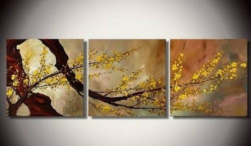 Flower Tree Painting 3 Piece Wall Art Abstract Art 100% Hand Painted Art Canvas Art Abstract Oil Painting Group Painting Large Painting (Unframed and Unstretched)