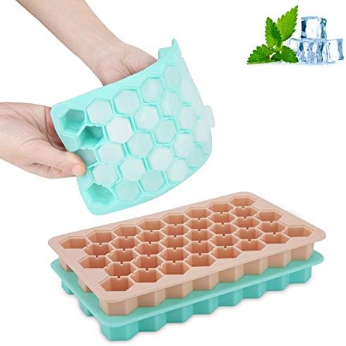 Ice Cube Trays, Silicone Square Ice Cube Trays with Lid 38 Shaped Cubes Each, YBEMarket Easy-Release polar Mini Ice Cube Trays Cocktail Whiskey Ice Cube Mold with FDA and BPA Free（2 Pack）